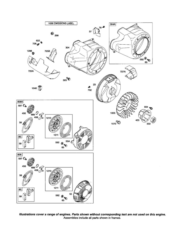 Blower Housing/Rewind Starter Diagram and Parts List for 205400 0035-0301 Briggs and Stratton Engine